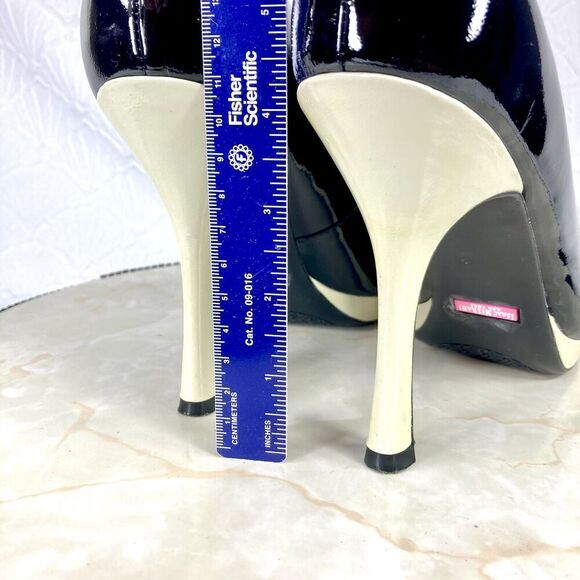 Isaac Mizrahi Peep-Toe High Heel Pumps Patent Leather Colorblock Pattern Dressy - Picture 10 of 13